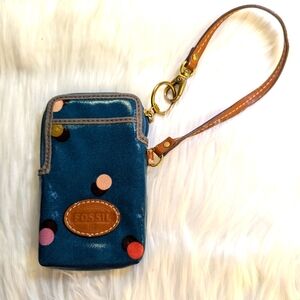 Fossil Blue Coated Canvas Wristlet Wallet